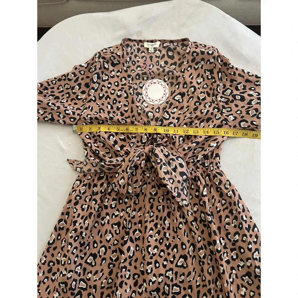 Umgee Animal Print Tie Front Hi Low Midi Dress Womens Size Small Brown NWT
